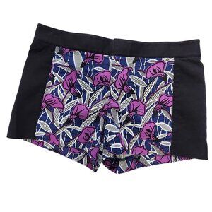 Club‎ Monaco Womens Floral Colorblock Flat Front Shorts 6 Black Purple Stretch